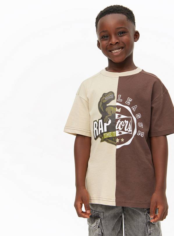 Cream & Brown Spliced Dinosaur T-Shirt 6 years